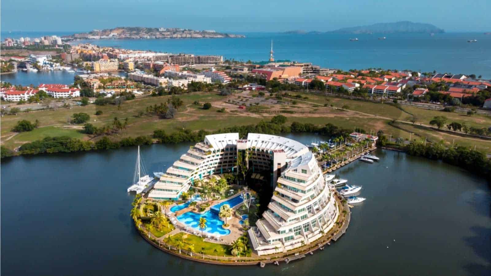 aerial view of the city of lecheria and sea view, venezuela