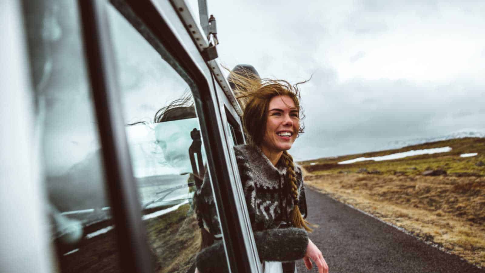 Beautiful icelandic girl enjoying the landscape in Iceland