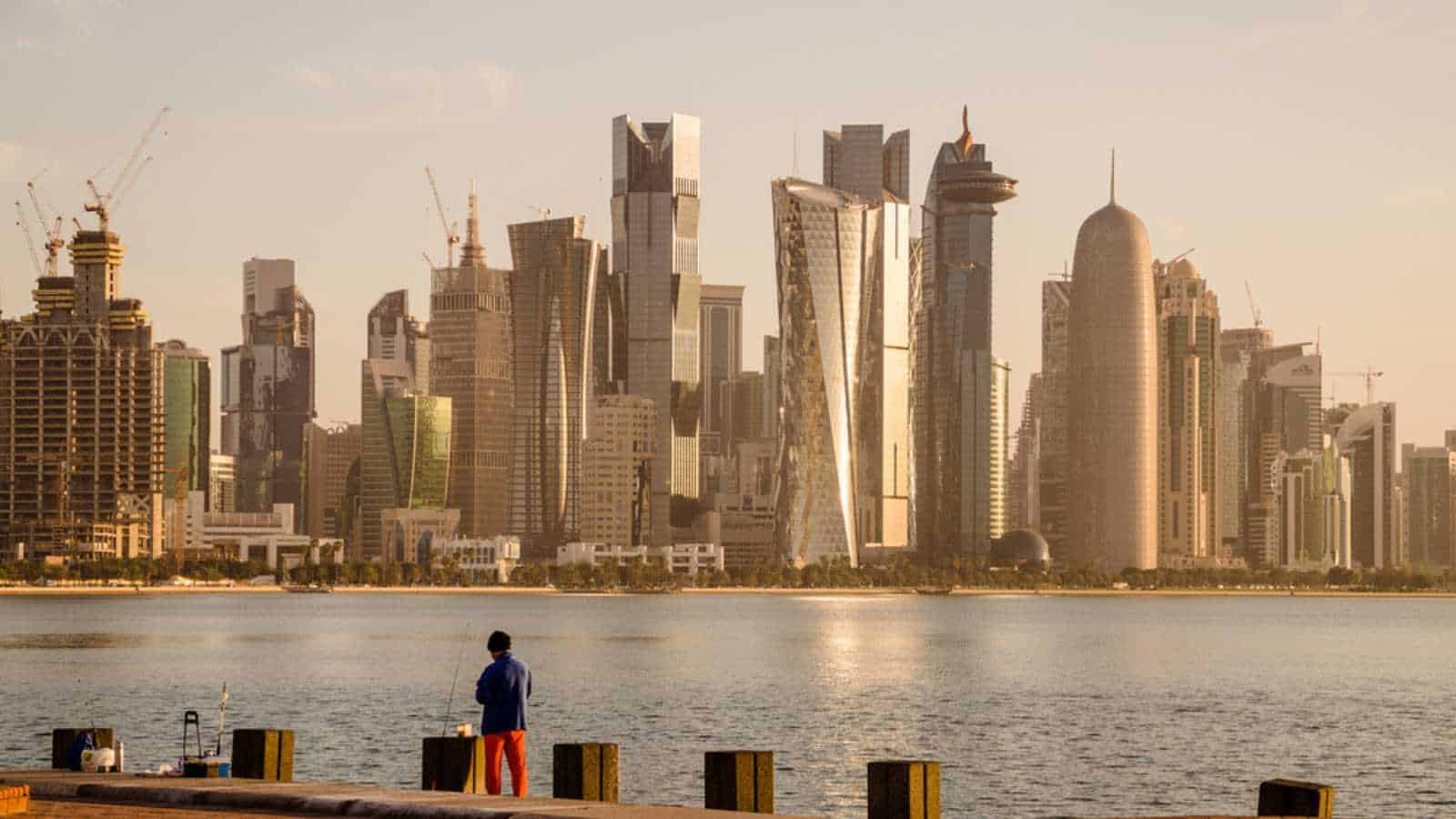 The skyline of the commercial center of Doha, the capital of the Arabian Gulf state Qatar