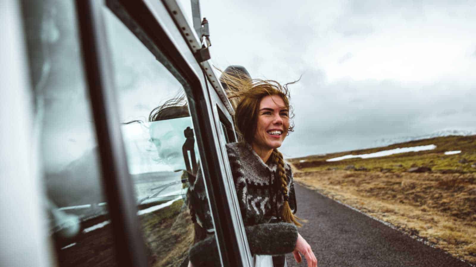 Beautiful icelandic girl enjoying the landscape in Iceland