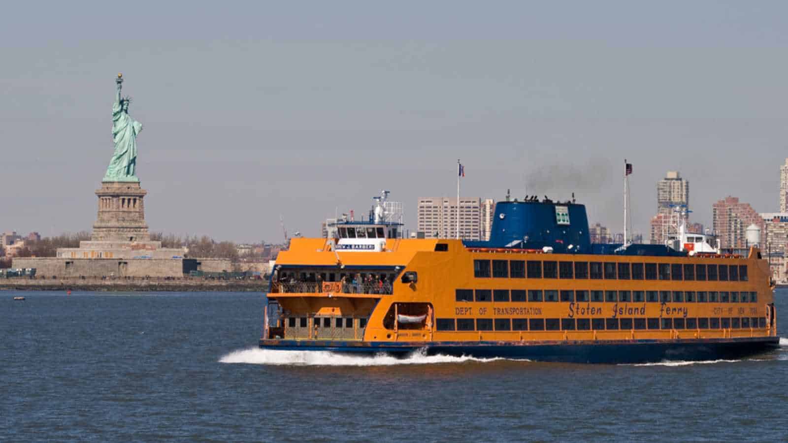NEW YORK - MARCH 6: The Staten Island Ferry leaves Manhattan, March 6, 2012 in New York. It has been a municipal service since 1905, and currently carries over 21 million passengers annually.