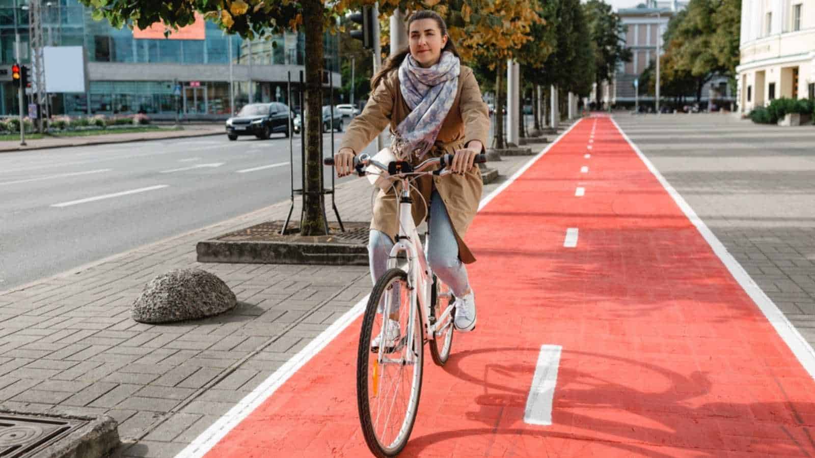 Woman riding in bike lane
