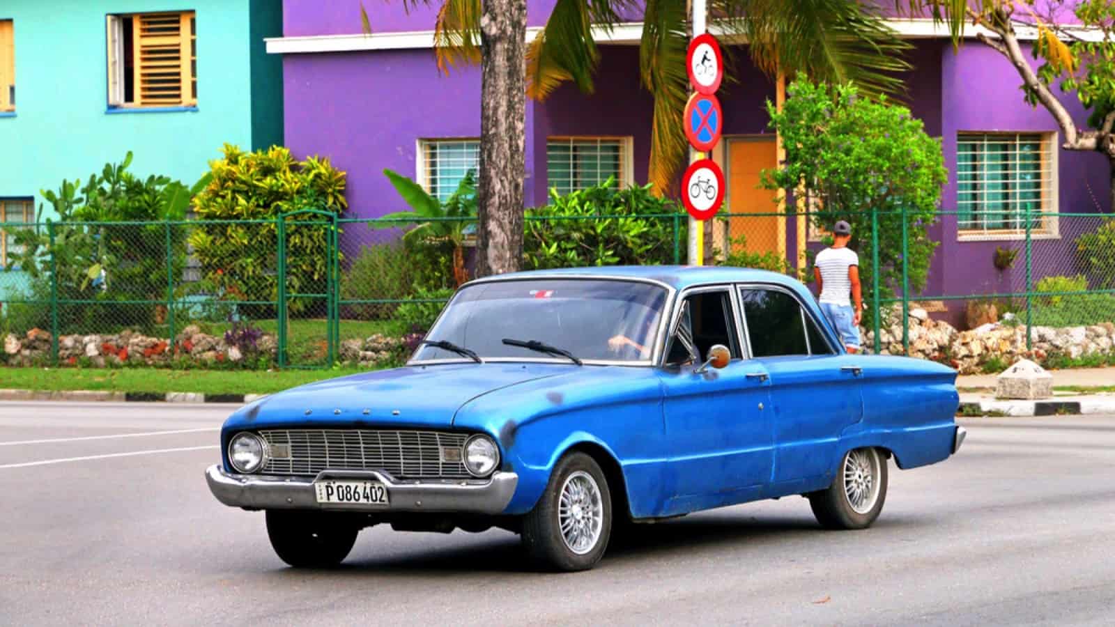 Havana, Cuba - June 6, 2017: Old American motor Ford Falcon in the city street.