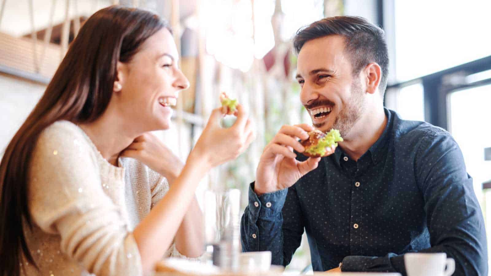 Couples eating in restaurant