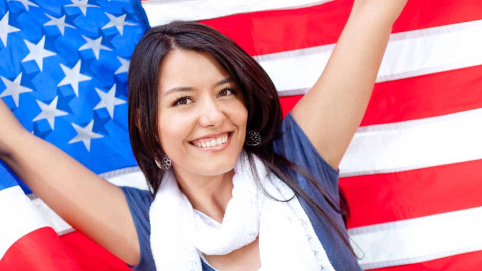 Proud woman with American flag