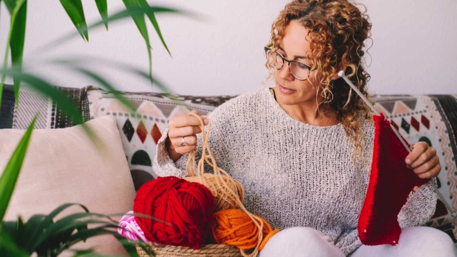 Adult woman knitting
